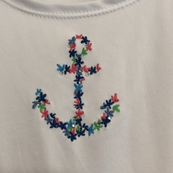 Alfred Dunner petit button up w/ floral anchor print and metallic stripes small - Picture 3 of 7